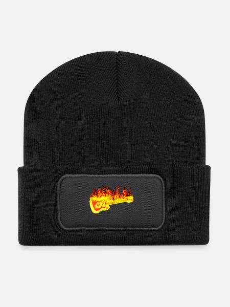 Feuer-Gitarre - Recycelte Patch Beanie - Schwarz