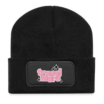 Pink Travel More - Recycelte Patch Beanie - Schwarz - Vorne