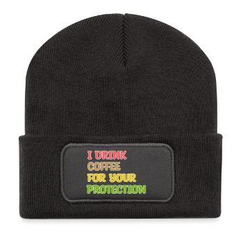 Kaffee Trinken Statement Kaffeetrinker Humorvoll - Recycelte Patch Beanie - Dunkelgrau - Vorne