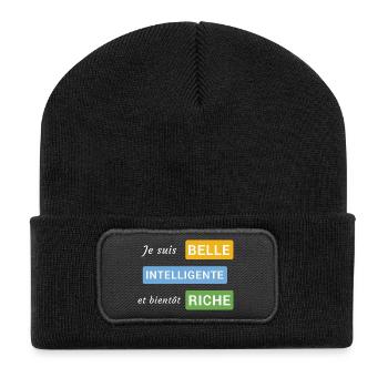 Je suis belle, intelligente et bientôt riche - Beanie recyclé à patch - noir - Devant