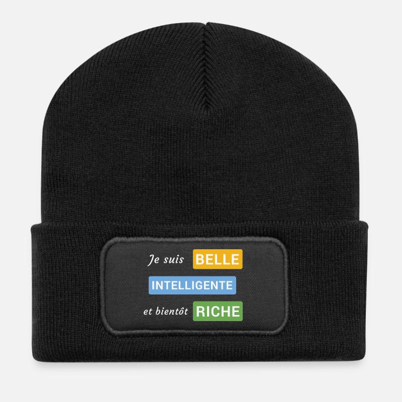 Je suis belle, intelligente et bientôt riche - Beanie recyclé à patch - noir