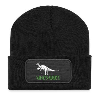 Vinosaurier – lustiges Weinmotiv - Recycelte Patch Beanie - Schwarz - Vorne