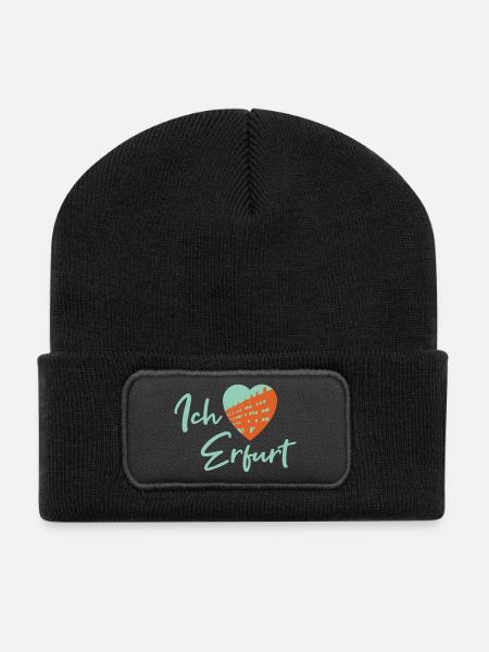 Ich liebe Erfurt - Schriftzug - Recycelte Patch Beanie - Schwarz