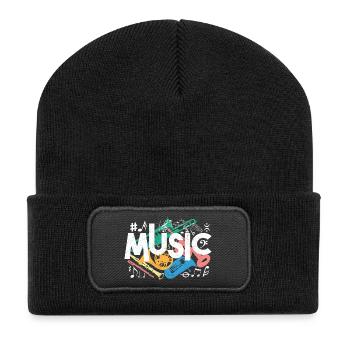 Style graffiti musical – Ambiances sonores colorées - Beanie recyclé à patch - noir - Devant