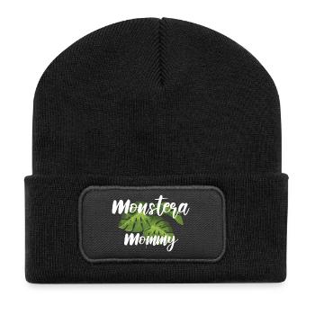 Monstera Mommy Pflanzenmama Pflanzen Geschenk - Recycelte Patch Beanie - Schwarz - Vorne