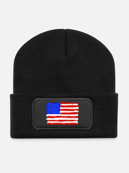 Painted American Flag - Recycled Patch Beanie - black