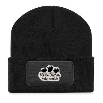 Meine Damen Feiern mich - Recycelte Patch Beanie - Schwarz - Vorne