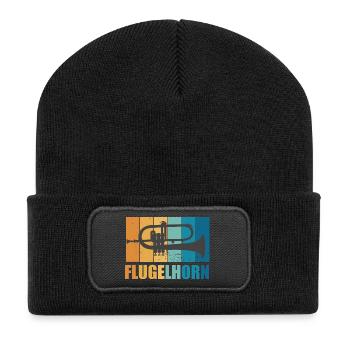 Flugelhorn Vintage Musiker Instrument Geschenk - Recycelte Patch Beanie - Schwarz - Vorne