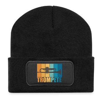 Trompete Vintage Musiker Instrument Geschenk - Recycelte Patch Beanie - Schwarz - Vorne