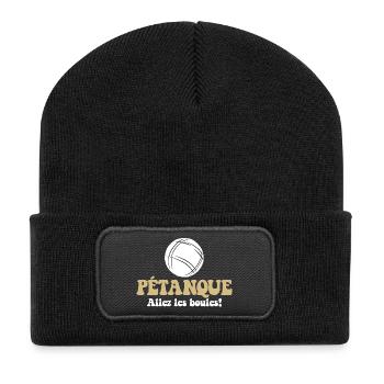 3 Boulekugeln für Bouler Boulekugel Petanque Boule - Recycelte Patch Beanie - Schwarz - Vorne