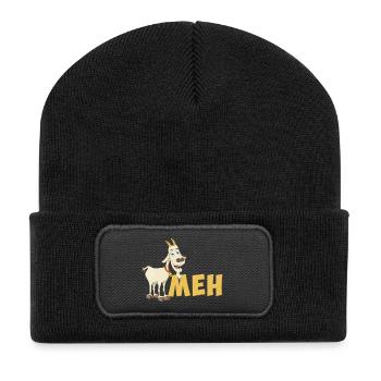 Illustration of a cheerful goat and the word MEH - Recycled Patch Beanie - black - Front
