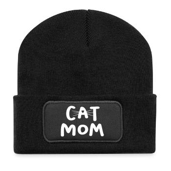 Cat Mom Katze Quote Statement Schnurrhaare Mutter - Recycelte Patch Beanie - Schwarz - Vorne
