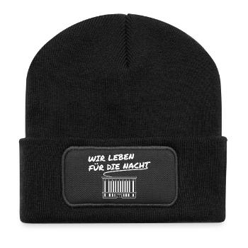 Wir Leben Für die Nacht - Techno Musik Geschenk - Recycelte Patch Beanie - Schwarz - Vorne
