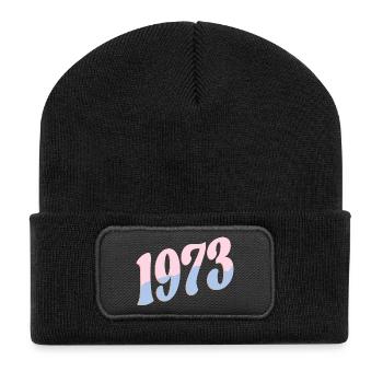 1973 Geburtstagsgeschenke Retro - Recycelte Patch Beanie - Schwarz - Vorne