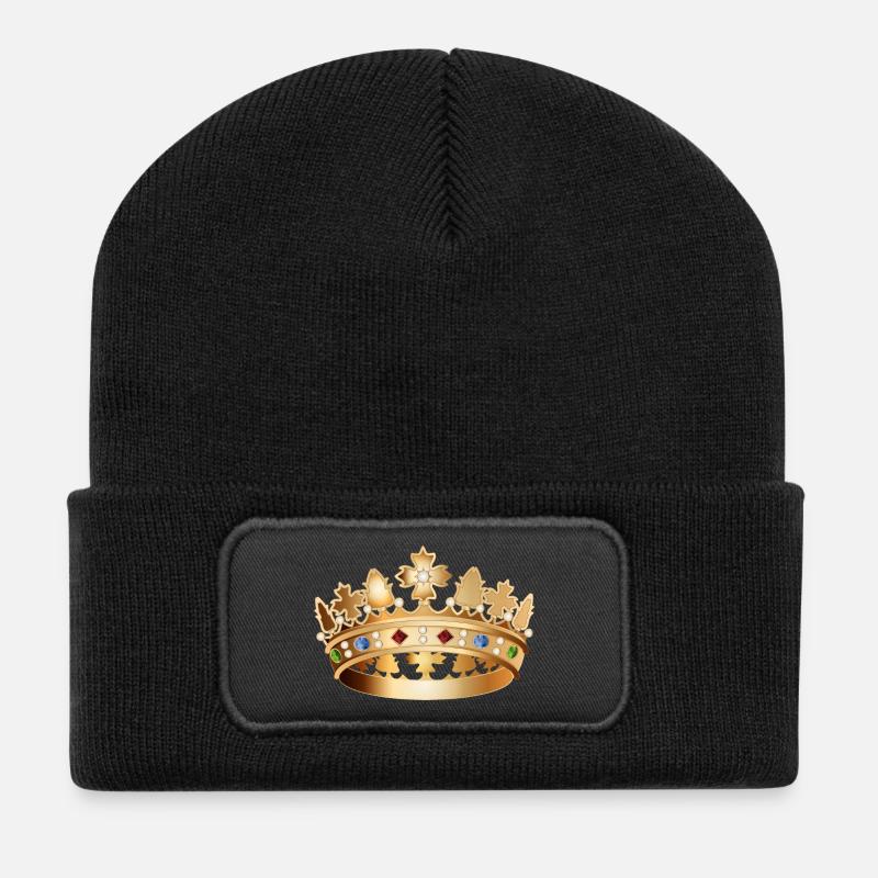 Faszinierende detailverliebte goldfarbene Krone - Recycelte Patch Beanie - Schwarz