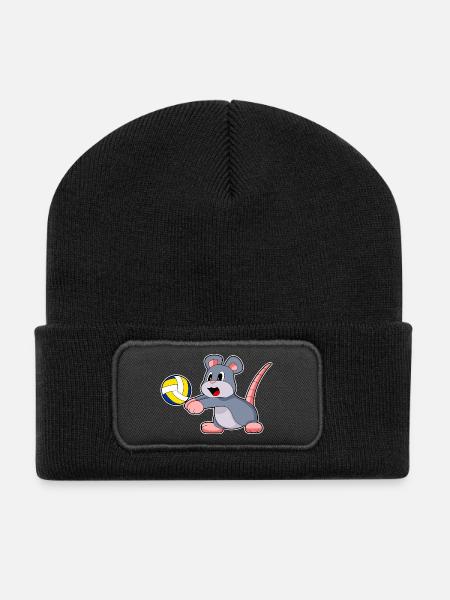 Maus Volleyballspieler Volleyball - Recycelte Patch Beanie - Schwarz