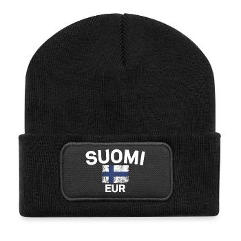 Finnish Flag Grunge: Suomi EUR - Recycled Patch Beanie - black - Front