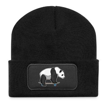 Panda Skater Skateboard - Beanie recyclé à patch - noir - Devant
