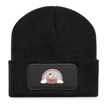 Kawaii Erdbeerkuchen – Sweet Design 🍰🌈 - Recycelte Patch Beanie - Schwarz - Vorne
