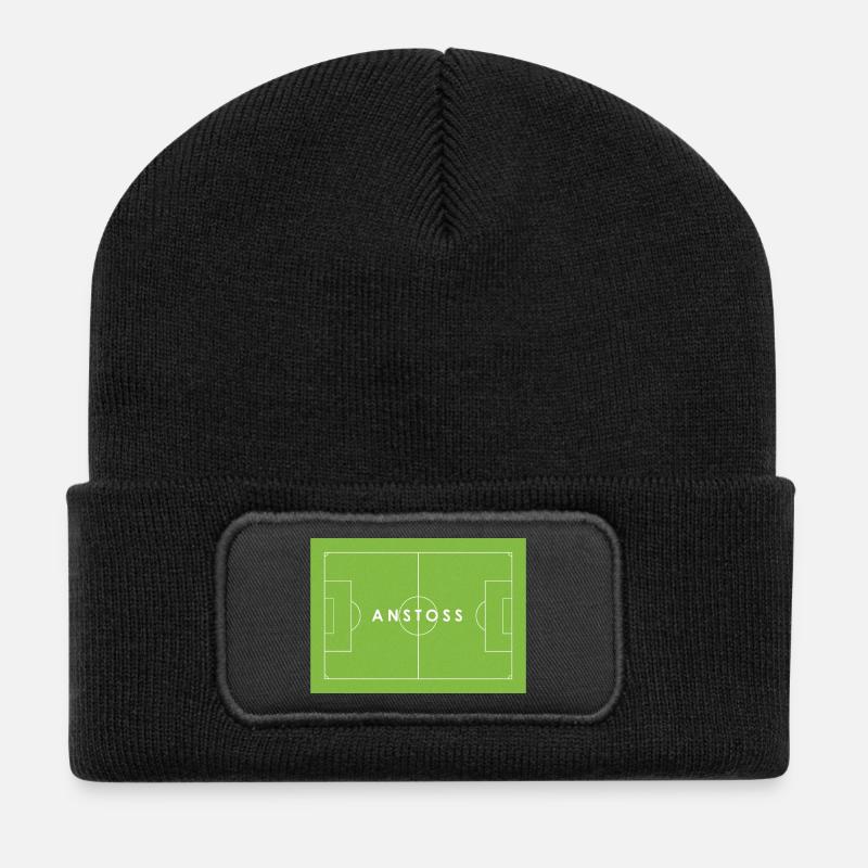 ANSTOSS Fußball Statement - Recycelte Patch Beanie - Schwarz