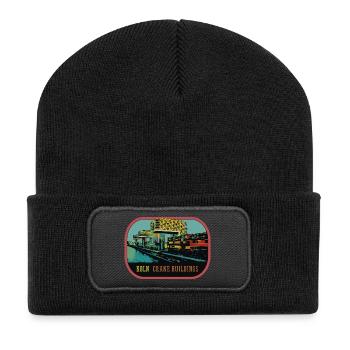 Köln, Die Kranhäuser im Rheinauer Hafen - Recycelte Patch Beanie - Schwarz - Vorne
