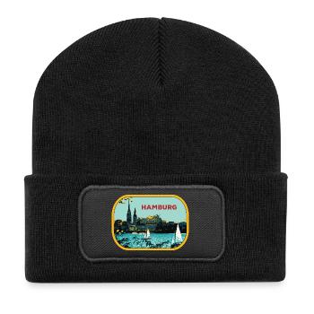 River Hamburg: Sailboat Illustration - Recycled Patch Beanie - black - Front
