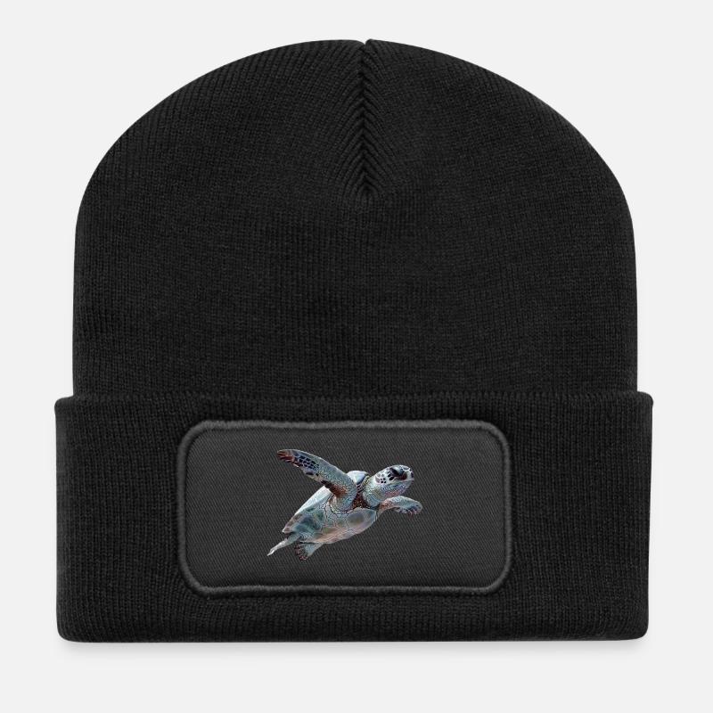 Geometrische Schildkröte Muster - Recycelte Patch Beanie - Schwarz