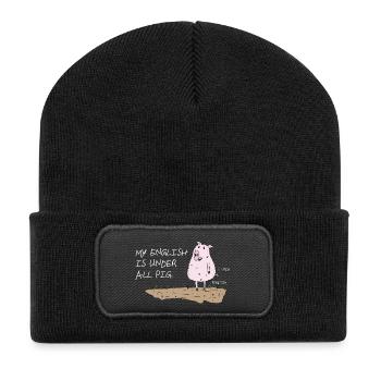 my english is under all pig lustiger spruch - Recycelte Patch Beanie - Schwarz - Vorne