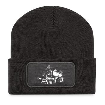 retro Lokomotive sächsische Bahn Illustration Zug - Recycelte Patch Beanie - Dunkelgrau - Vorne