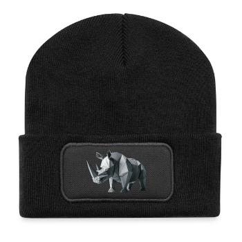 Rhinocéros origami géométrique 3d - Beanie recyclé à patch - noir - Devant