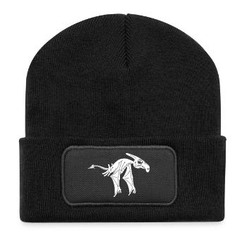 Weißer fliegender Dinosaurier - Recycelte Patch Beanie - Schwarz - Vorne