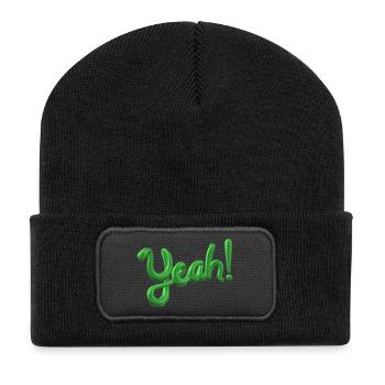 Yeah ✅ Bin motiviert! Yes-Funktion Design - Recycelte Patch Beanie - Schwarz - Vorne