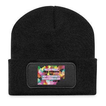 Wer bin ich? LGBTQ+? - Recycelte Patch Beanie - Schwarz - Vorne