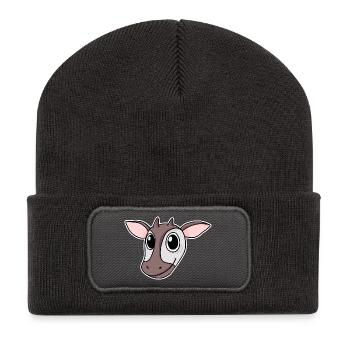 Okapi Waldgiraffe Kopf Motiv Tier - Recycelte Patch Beanie - Dunkelgrau - Vorne