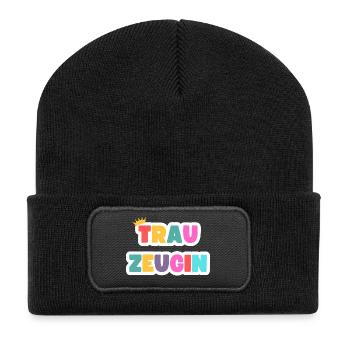 Team Braut-Trauzeugin! Personalisierbar - Recycelte Patch Beanie - Schwarz - Vorne
