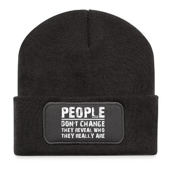 Menschen ändern sich nicht lustig - Recycelte Patch Beanie - Dunkelgrau - Vorne