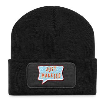 GERADE VERHEIRATET. Junggesellinnenabschied. VALENTINSTAG. PAAR - Recycelte Patch Beanie - Schwarz - Vorne