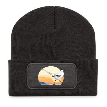 Oiseau au lever du soleil - Beanie recyclé à patch - charbon - Devant