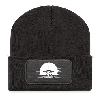Croquis d’avion - Beanie recyclé à patch - charbon - Devant