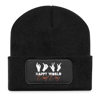 happy world deaf day Design pour une langue des signes - Beanie recyclé à patch - noir - Devant