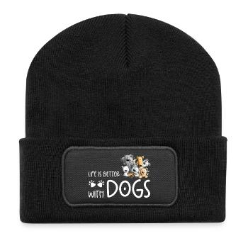 Chien Caca de chien La vie du chien est meilleure avec les chiens - Beanie recyclé à patch - noir - Devant