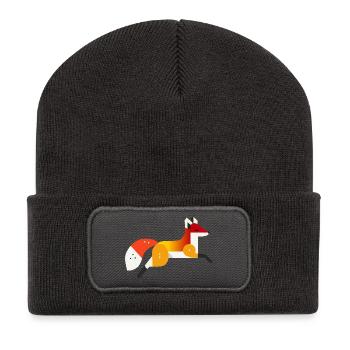 Fuchs – Ruhe und Natur im geometrischen Stil - Recycelte Patch Beanie - Dunkelgrau - Vorne