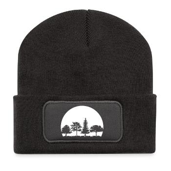 Wald Mond Mischwald Natur Eiche Buche Birke Fichte - Recycelte Patch Beanie - Dunkelgrau - Vorne