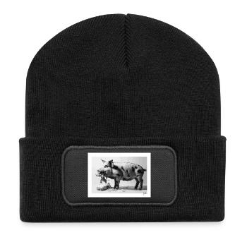 Schwein isst Salat - Recycelte Patch Beanie - Schwarz - Vorne
