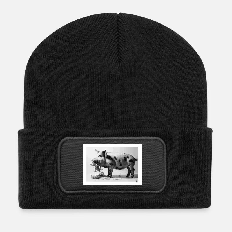 Schwein isst Salat - Recycelte Patch Beanie - Schwarz
