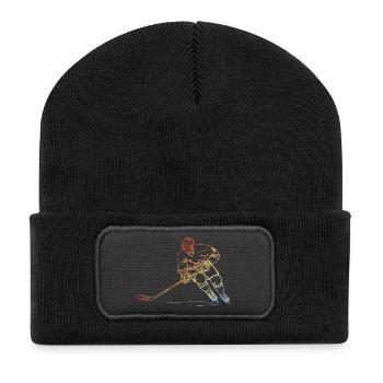 Eishockeyspieler Skizze Vintage - Recycelte Patch Beanie - Schwarz - Vorne