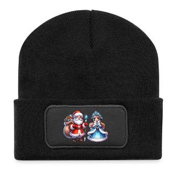 Ded Moroz Snegurotschka russischer Weihnachtsmann - Recycelte Patch Beanie - Schwarz - Vorne