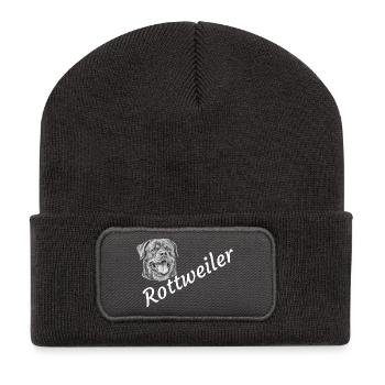 Rottweiler, chiens, tête de chien, chien de garde, chien de race, - Beanie recyclé à patch - charbon - Devant