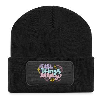 Feel deeply in pastel - Recycled Patch Beanie - black - Front