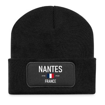 Nantes - France - Frankreich - Flagge Koordinaten - Recycelte Patch Beanie - Schwarz - Vorne